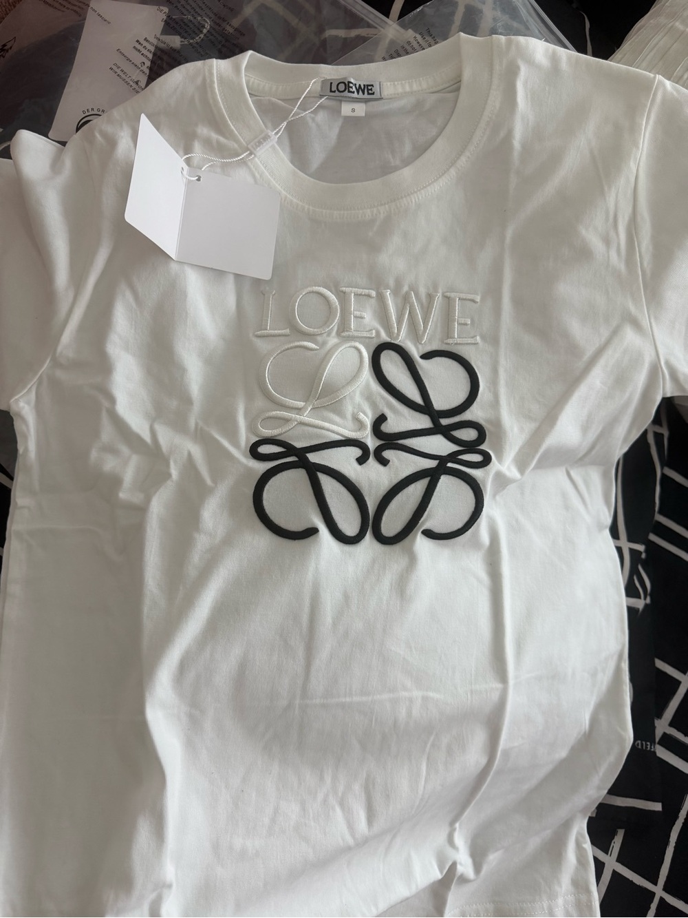 Loewe White Cotton Tee with Black & White Anagram